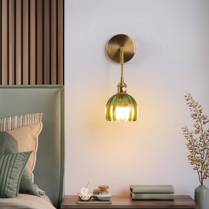 Set of 2 Rechargeable Vintage Green Tulip Wall Sconce
