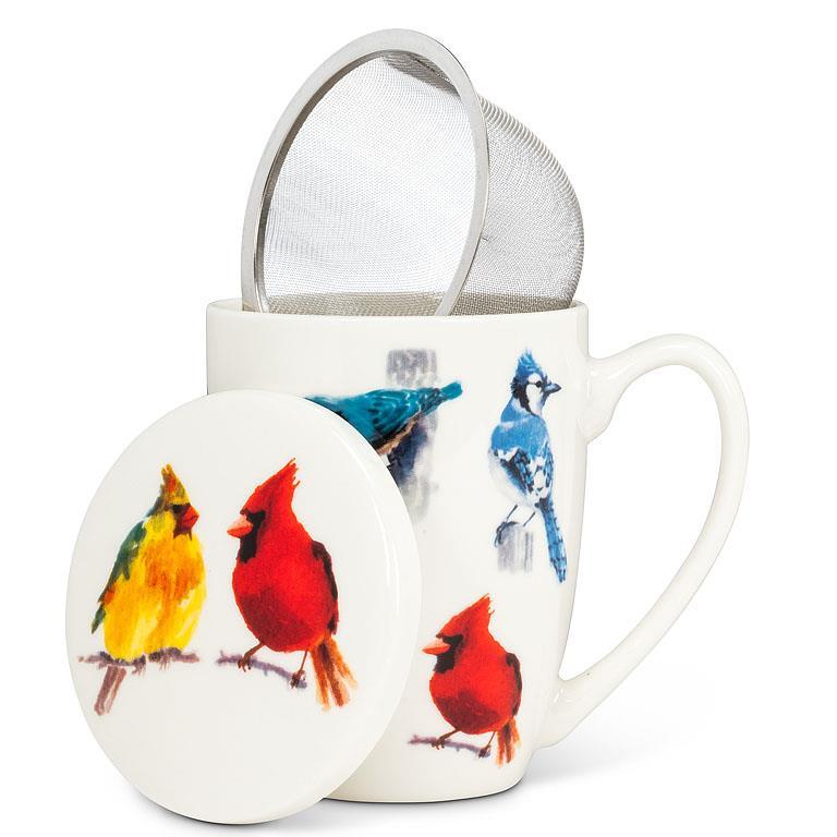 Tasse et passoire couvertes d'oiseaux d'Amérique du Nord