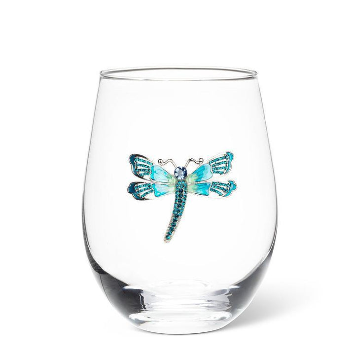 Stemless Wine Glass with Jewelled Dragonfly