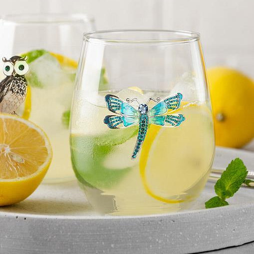 Stemless Wine Glass with Jewelled Dragonfly