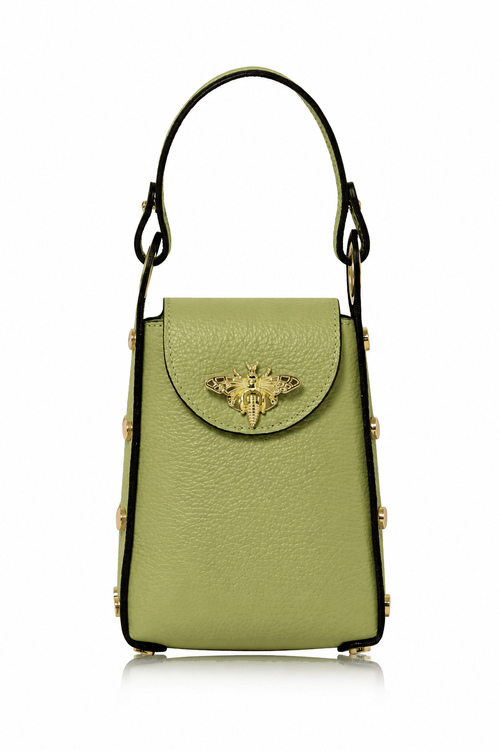 Italian Genuine Leather Mini Bee Bag with Gold Chain Strap