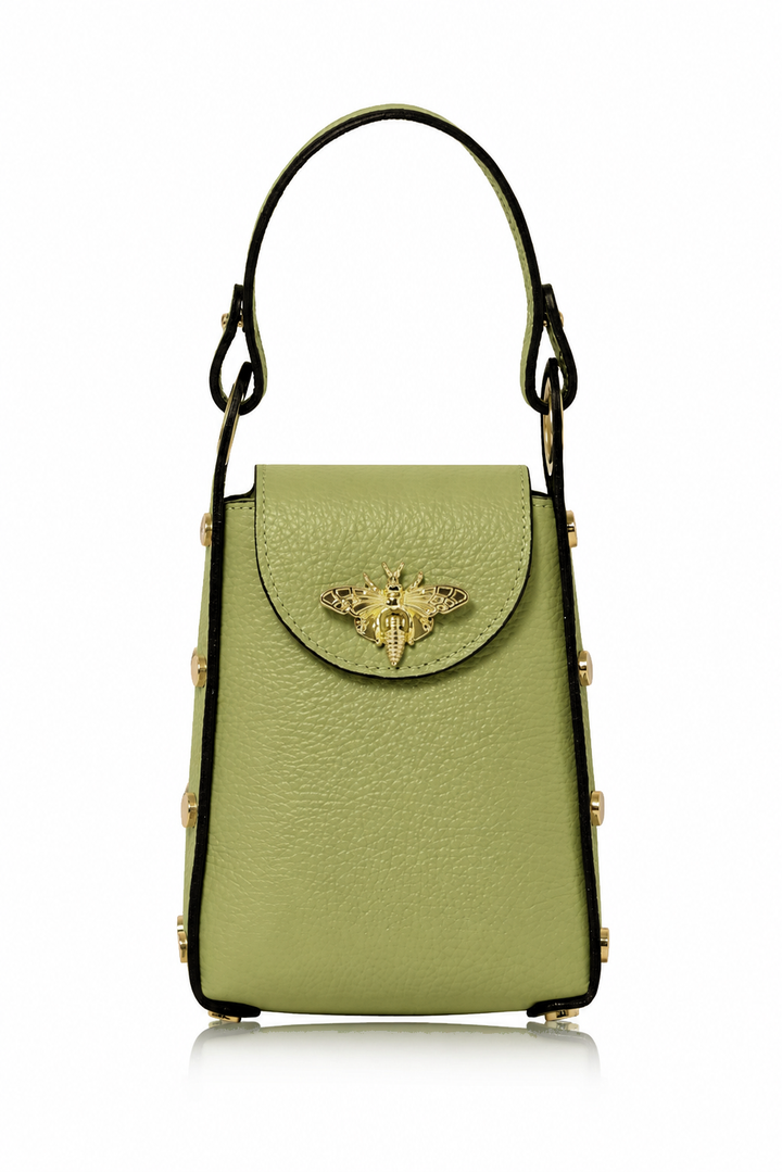 Italian Genuine Leather Mini Bee Bag with Gold Chain Strap