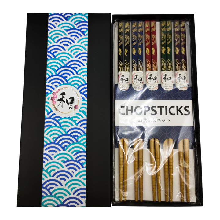 5 Piece Chopsticks Set Dragons With Gift Box