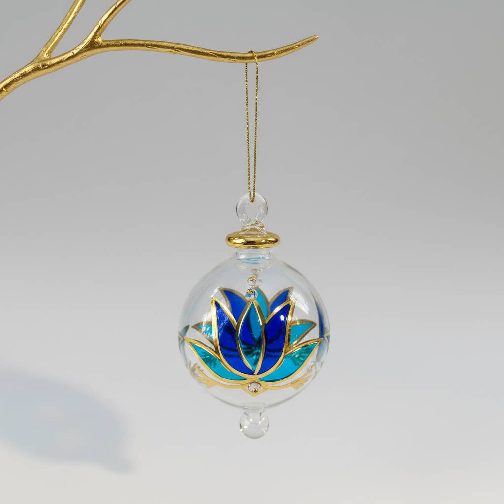 Blown Glass Ornament - Blue Lotus