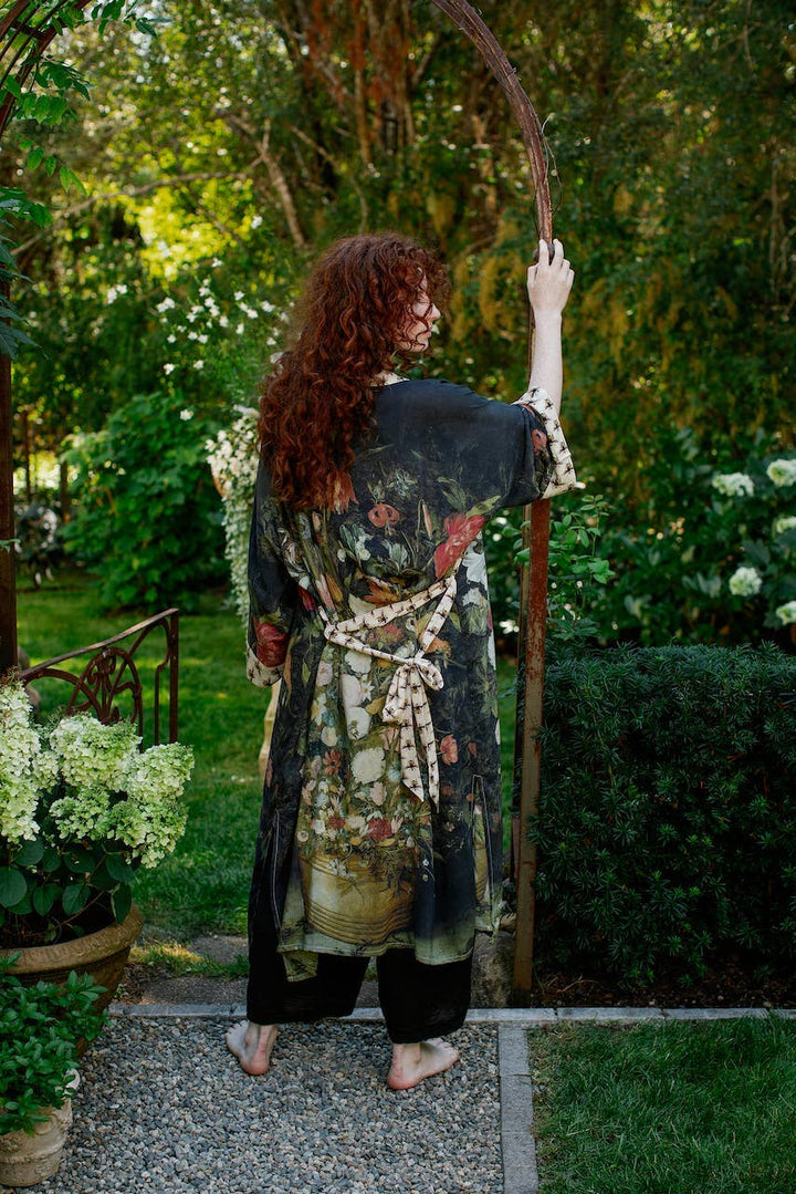 I Dream In Flowers Opera Duster Kimono Robe with Bees