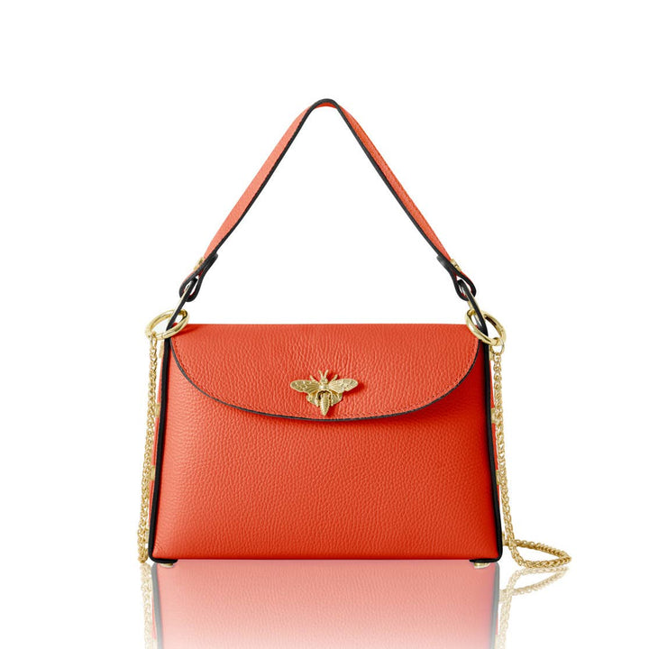 Italian Handmade Leather Top Handle Bag with Bee Emblem