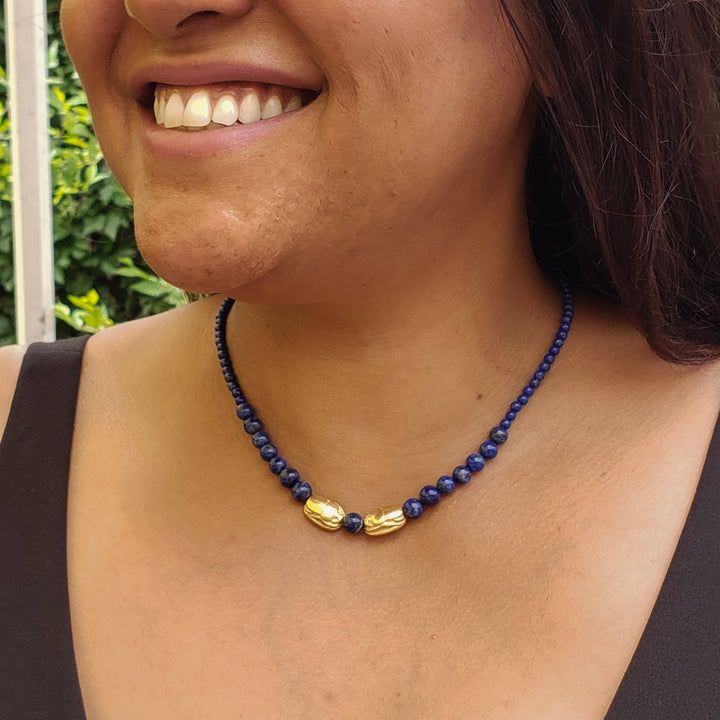 Graduated Lapis Scarab Necklace - Egyptian Inspired