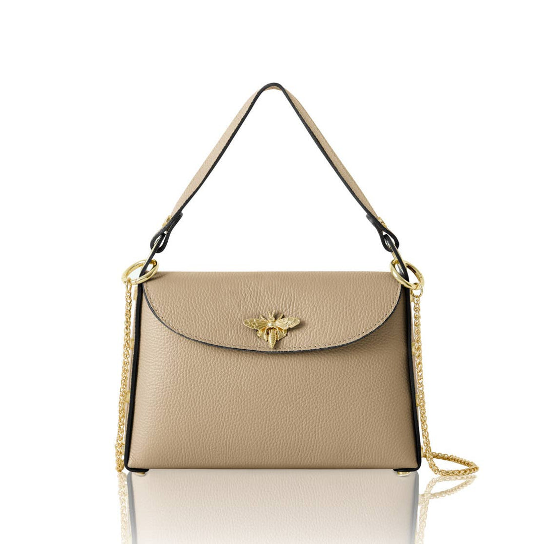 Italian Handmade Leather Top Handle Bag with Bee Emblem