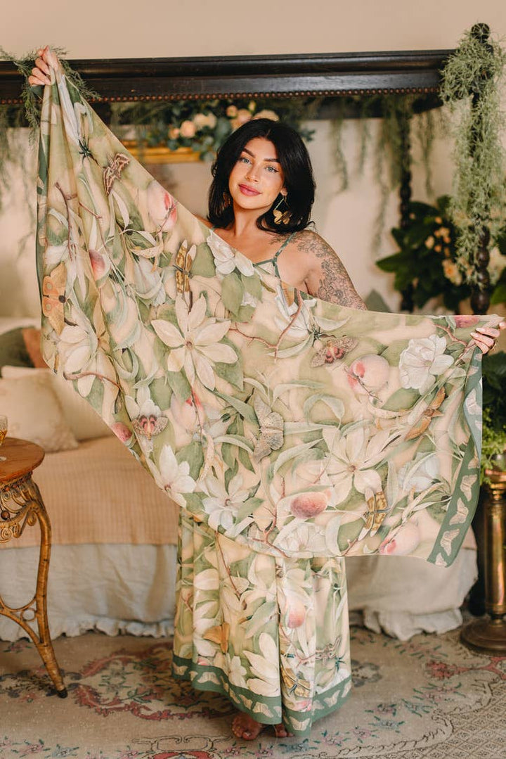 Fleur De Soleil Scarf with Magnolia Floral Print & Butterfly