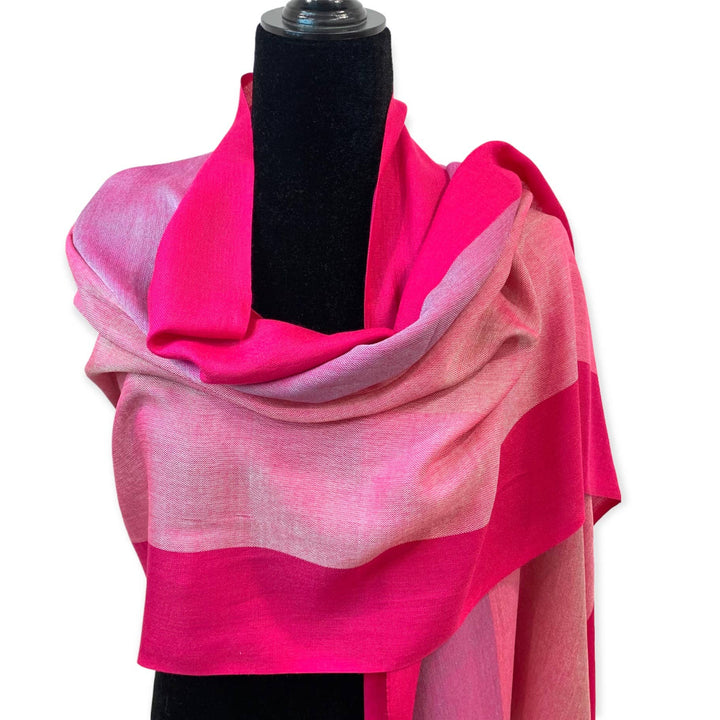Wide Striped Handwoven Viscose Scarf - Pink & Fuchsia