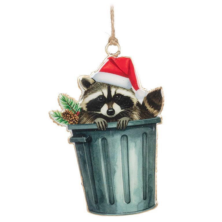Raccoon in Trash Can Ornament