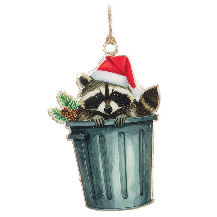 Raccoon in Trash Can Ornament