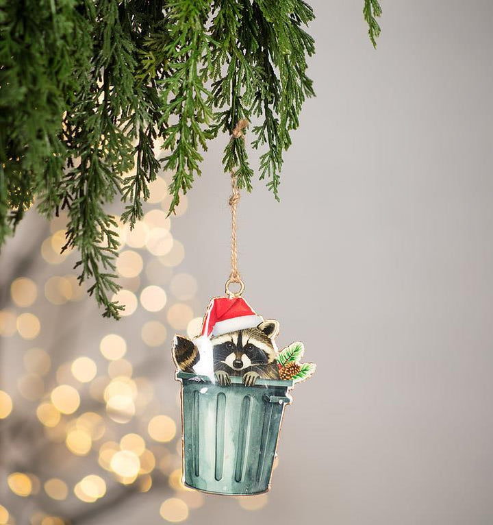 Raccoon in Trash Can Ornament