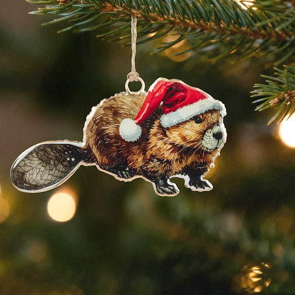 Download Images Beaver in Santa Hat Christmas Ornament