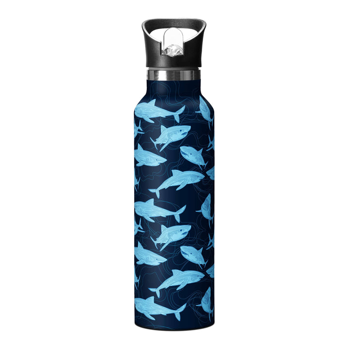25oz Navy Blue Shark Insulated Stainless Steel Water Bottle with Straw