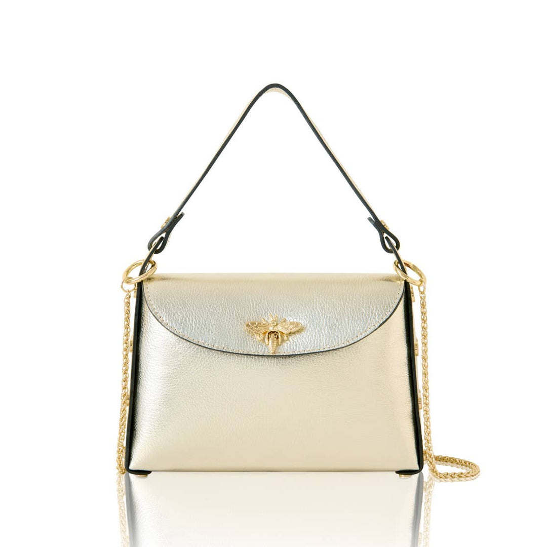 Italian Handmade Leather Top Handle Bag with Bee Emblem