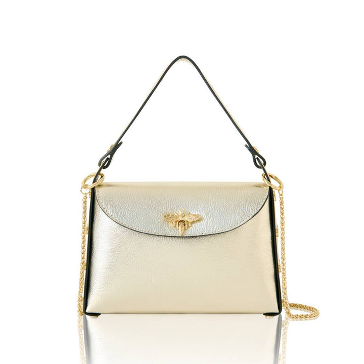 Italian Handmade Leather Top Handle Bag with Bee Emblem