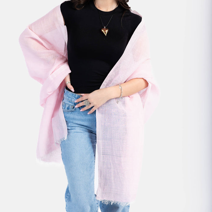 Handwoven Linen Scarf - Delicate Pink