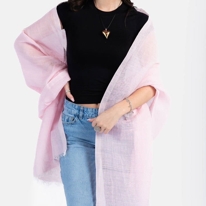 Handwoven Linen Scarf - Delicate Pink
