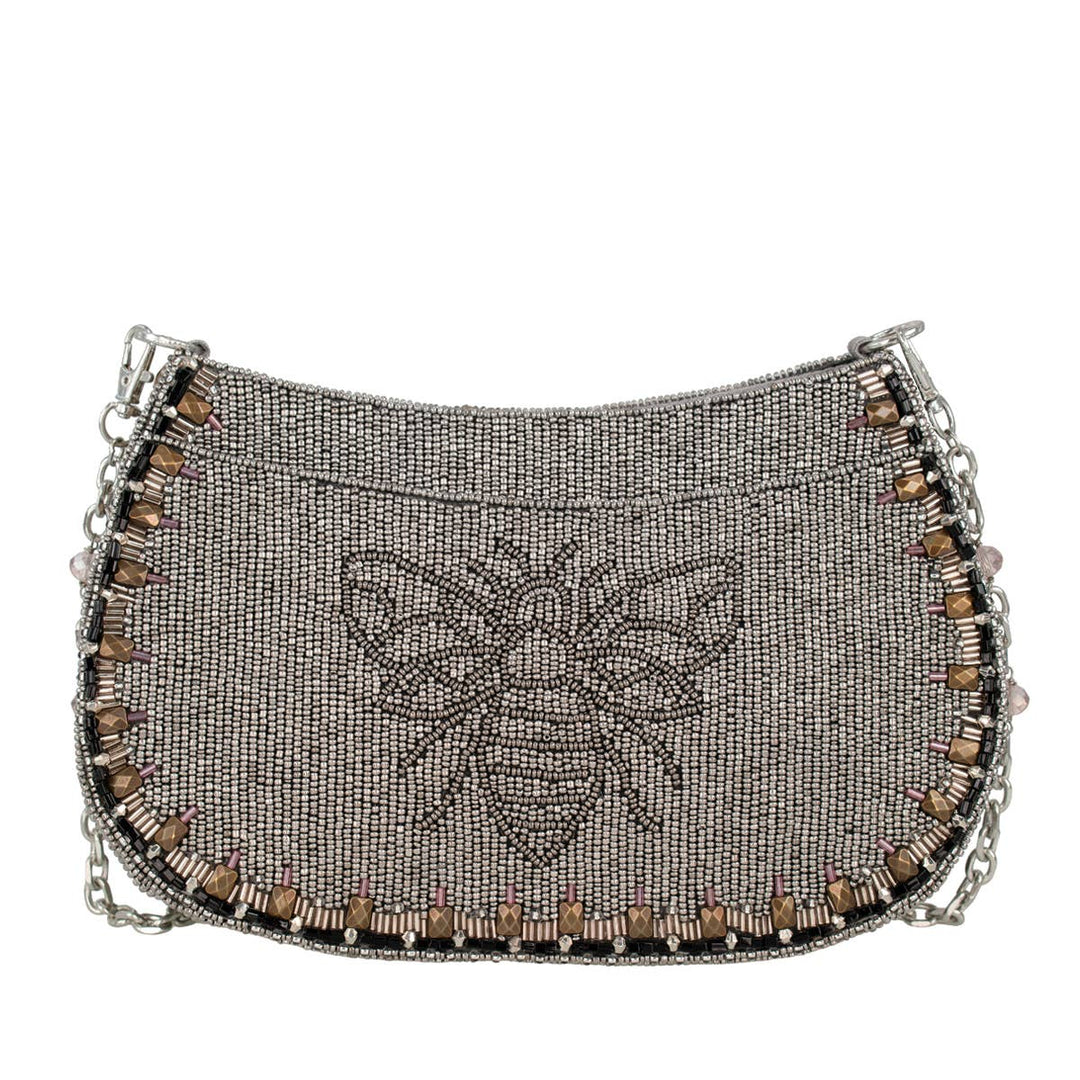 Crystal Buzz Beaded Bee with Crown Crossbody handbag