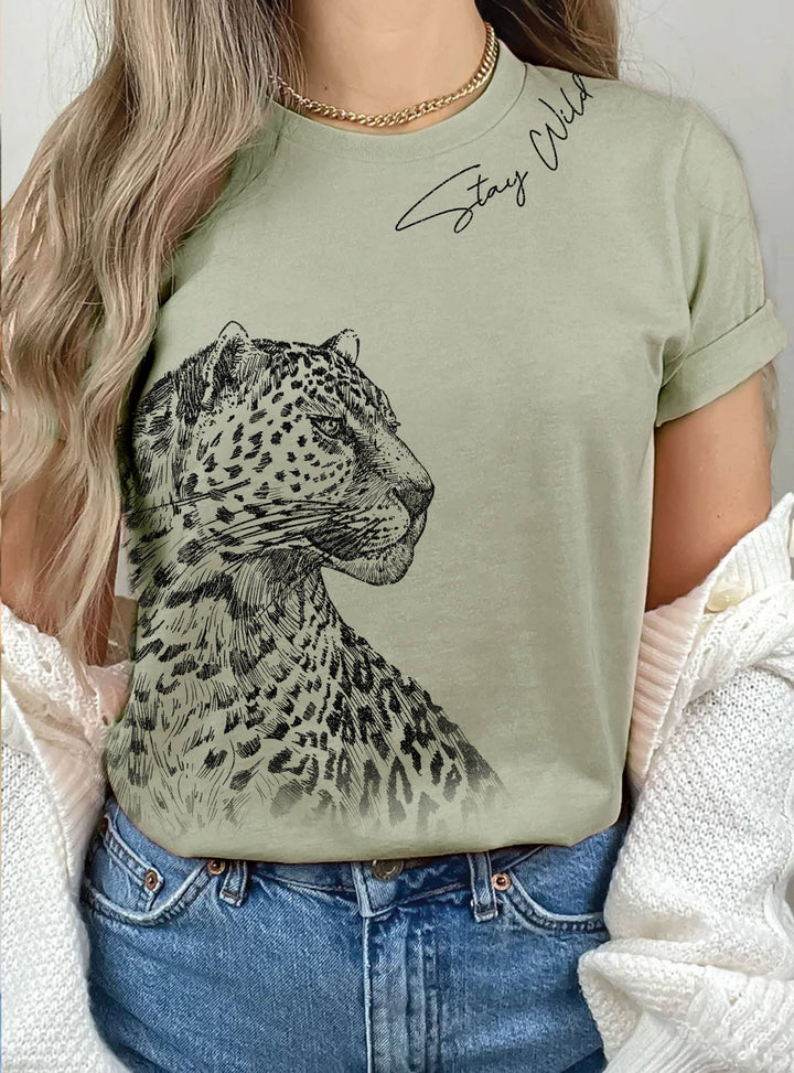 STAY WILD LEOPARD GRAPHIC TSHIRTS