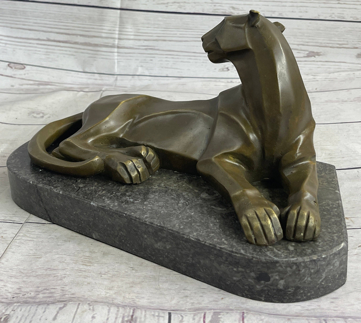 Handcrafted Henry Moore Mountain Lion Bronze Sculpture Marble Base