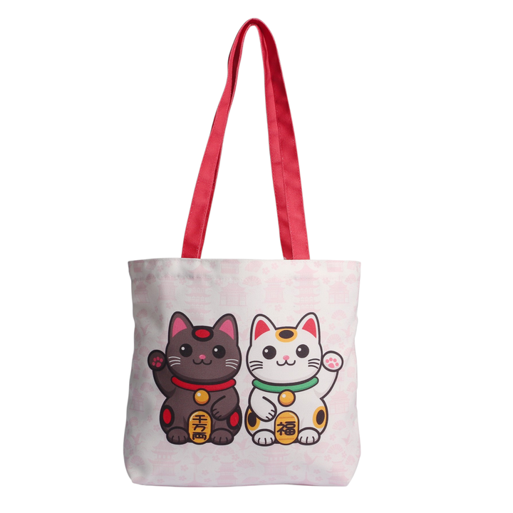 15"L Tote Bag Lucky Cats