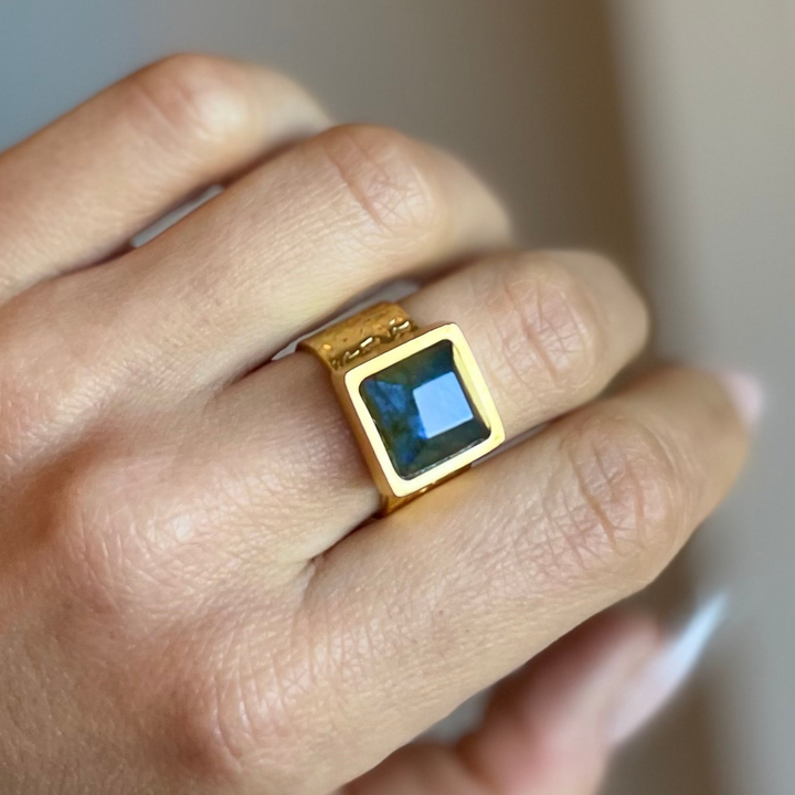 PRESENCE Labradorite 10mm Square Cut | 24k GF | Adjustable