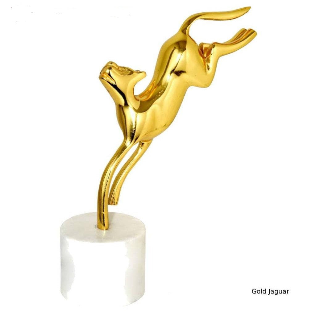 Luxury Gold Jaguar Sculpture - Jumping