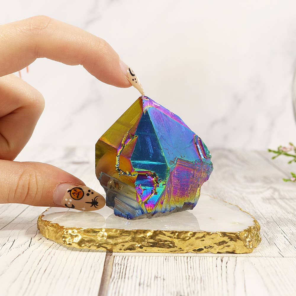 Rainbow Aura Amethyst Point Base Cut: Medium