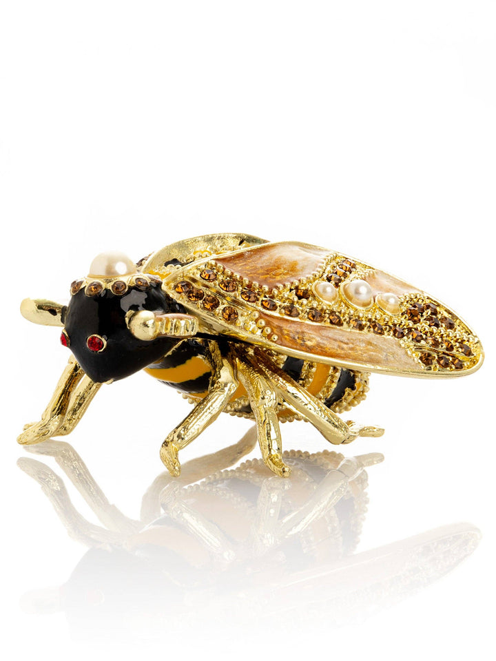 Gold & Black Enamel Honey Bee Queen Trinket Box