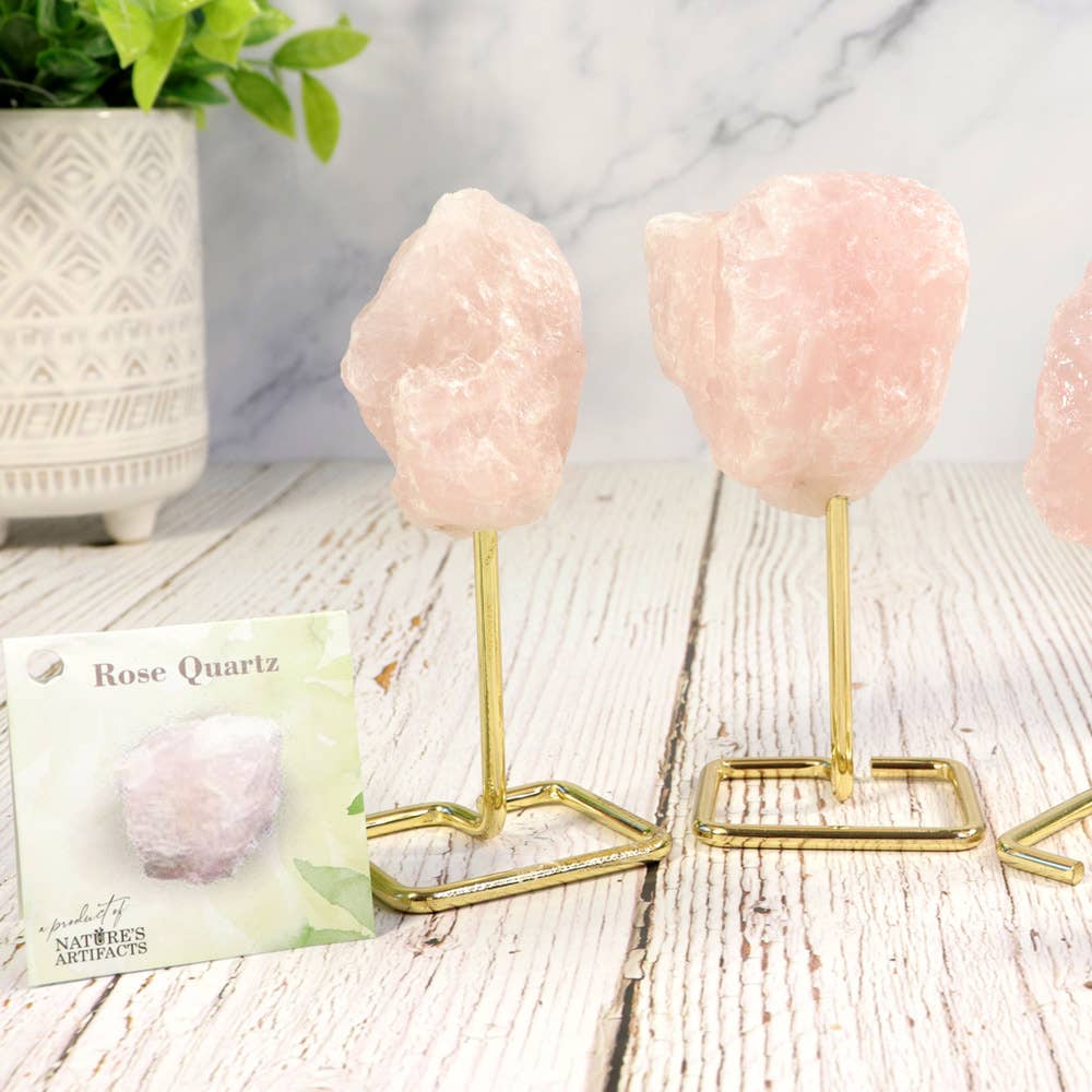 Small Rose Quartz on Gold Metal Stand