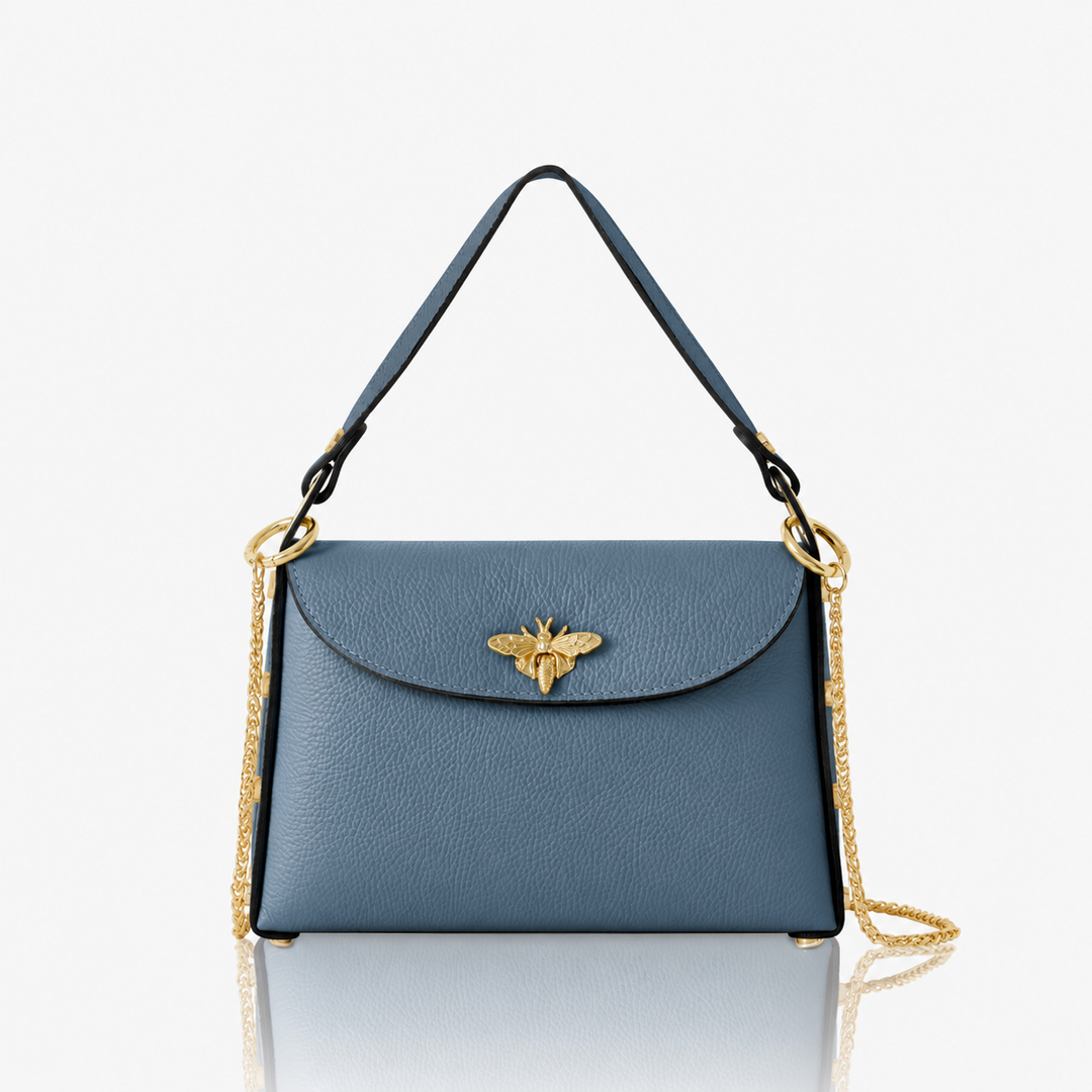 Italian Handmade Leather Top Handle Bag with Bee Emblem