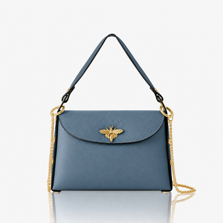 Italian Handmade Leather Top Handle Bag with Bee Emblem
