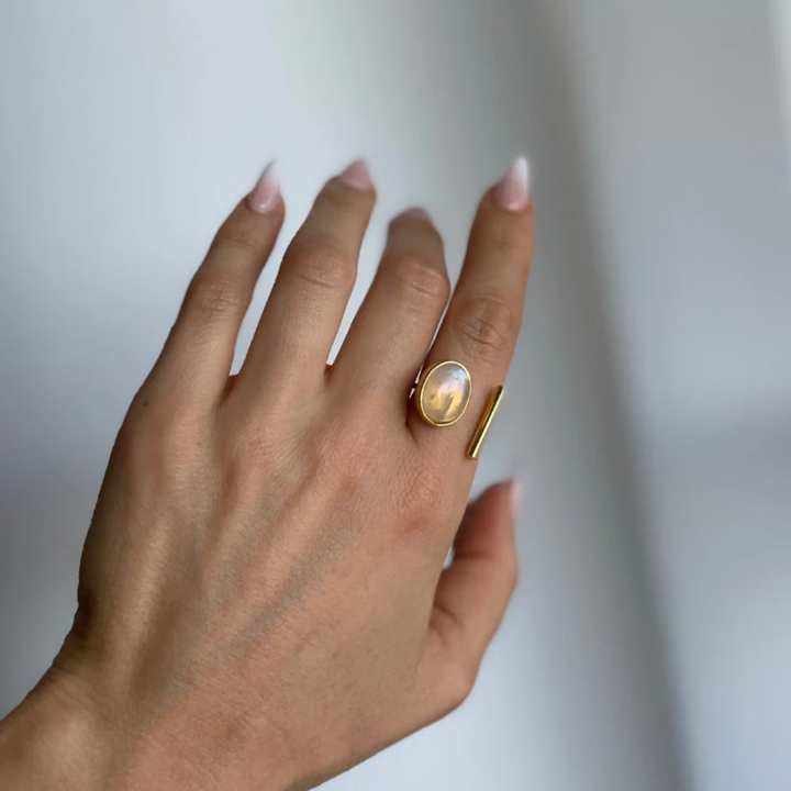 Rainbow Moonstone Ring | 10x13mm Oval | GF | Adjustable