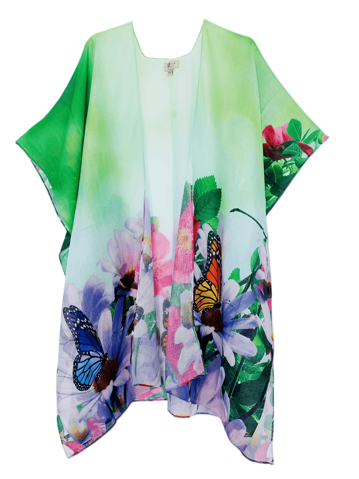 Green Ombre Accent Floral & Butterfly Kimono