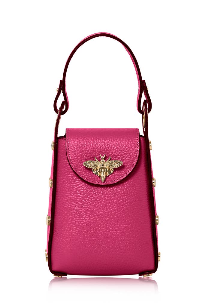 Italian Genuine Leather Mini Bee Bag with Gold Chain Strap