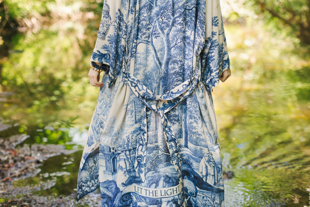 Let The Light In Opera Duster Kimono Robe w/ Delft Print