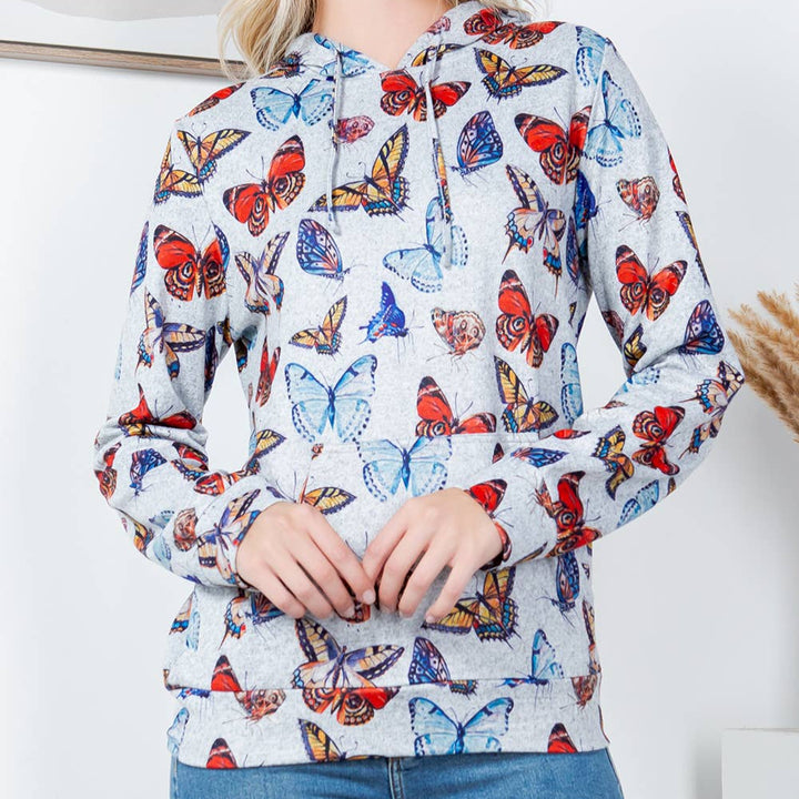 Colorful Butterfly Soft Sweater Knit Pullover Hoodie
