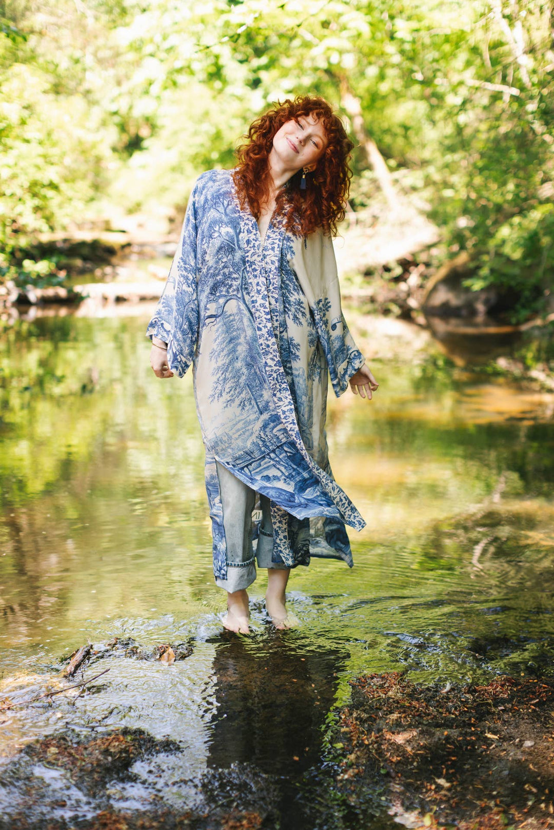 Let The Light In Opera Duster Kimono Robe w/ Delft Print