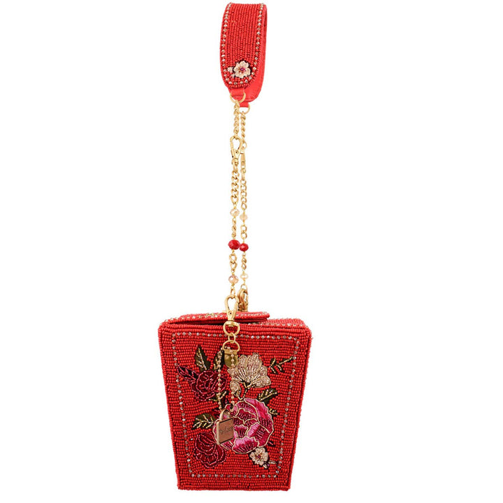Scarlet Bloom Take-Out Container Beaded Floral Handbag