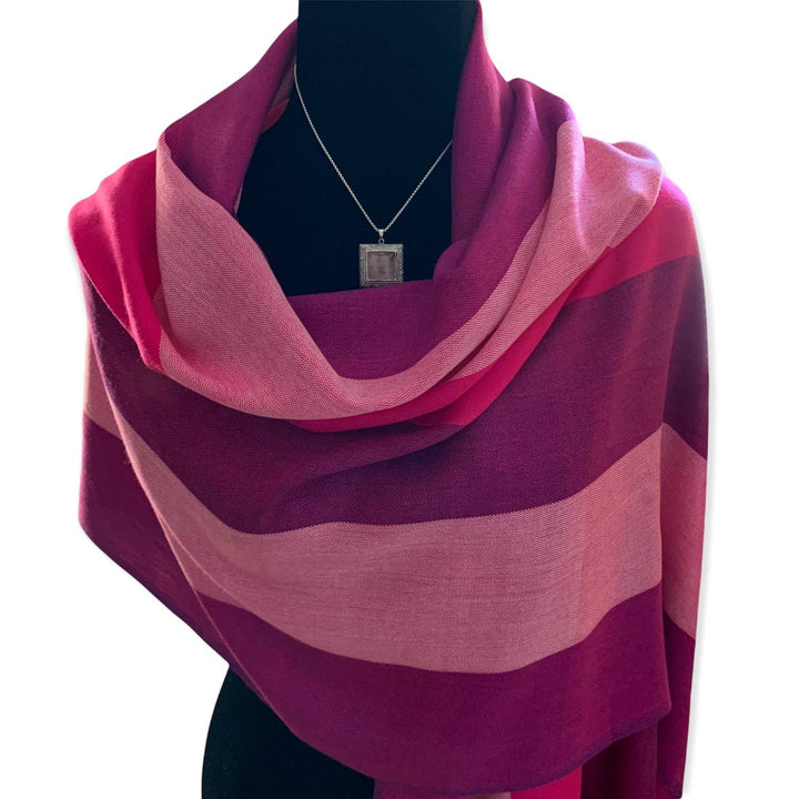 Wide Striped Handwoven Viscose Scarf - Pink Charlotte & Plum
