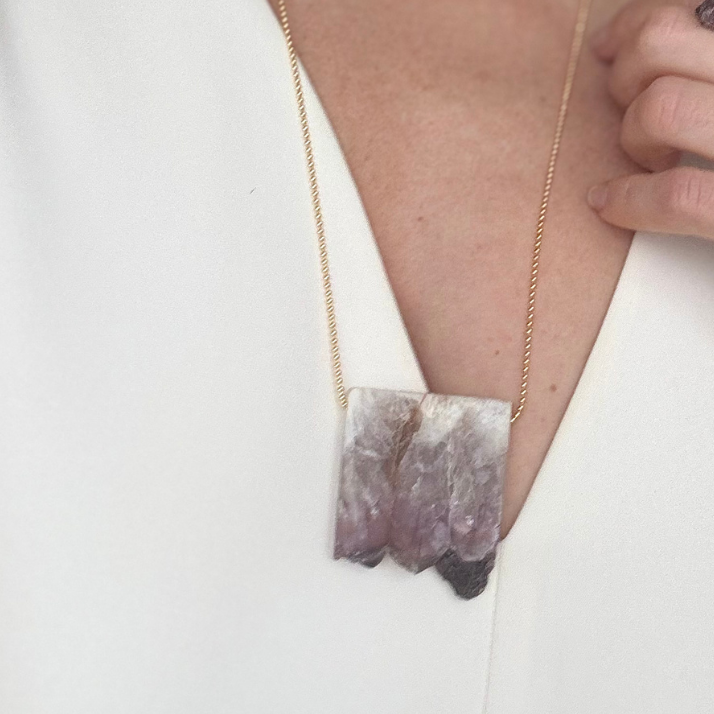 Amethyst Slab Stainless Steel + 18K Gold Plated Necklace