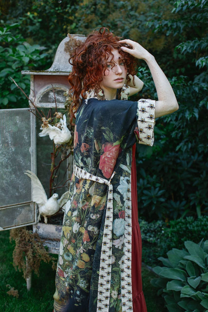 I Dream In Flowers Opera Duster Kimono Robe with Bees
