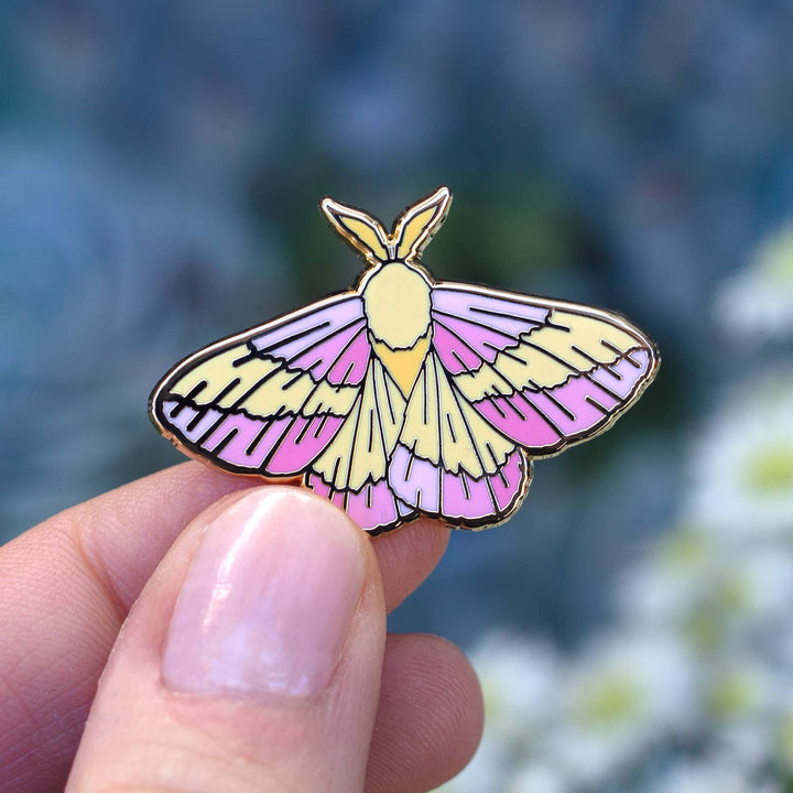 Rosy Maple Moth Enamel Pin