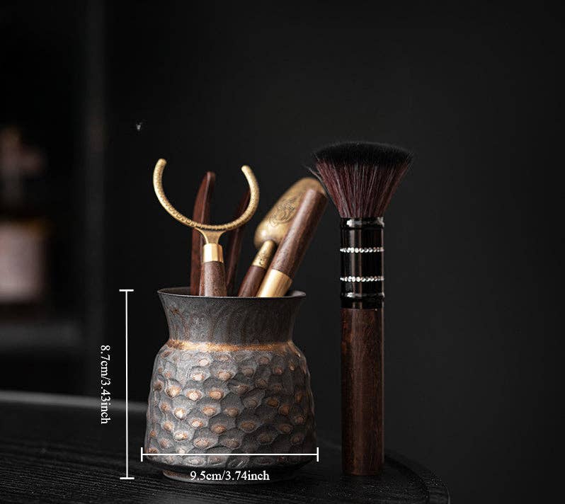 Wooden Gongfu Tea Tools Set with Black Gold Holder
