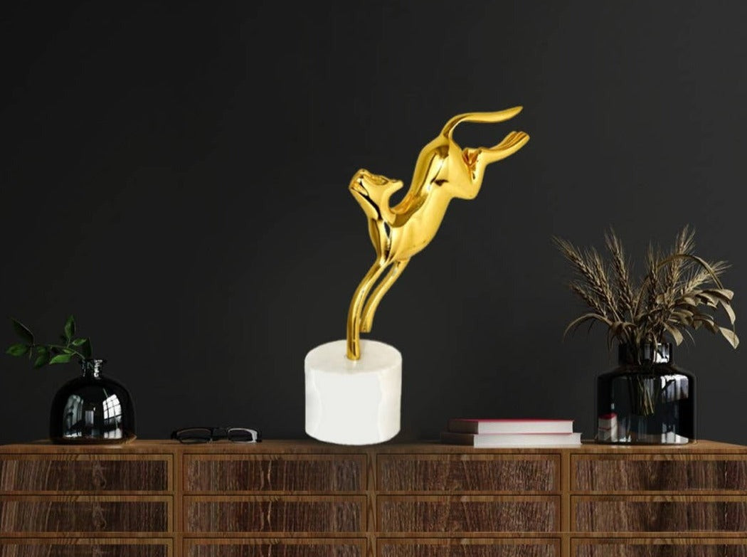 Luxury Gold Jaguar Sculpture - Jumping