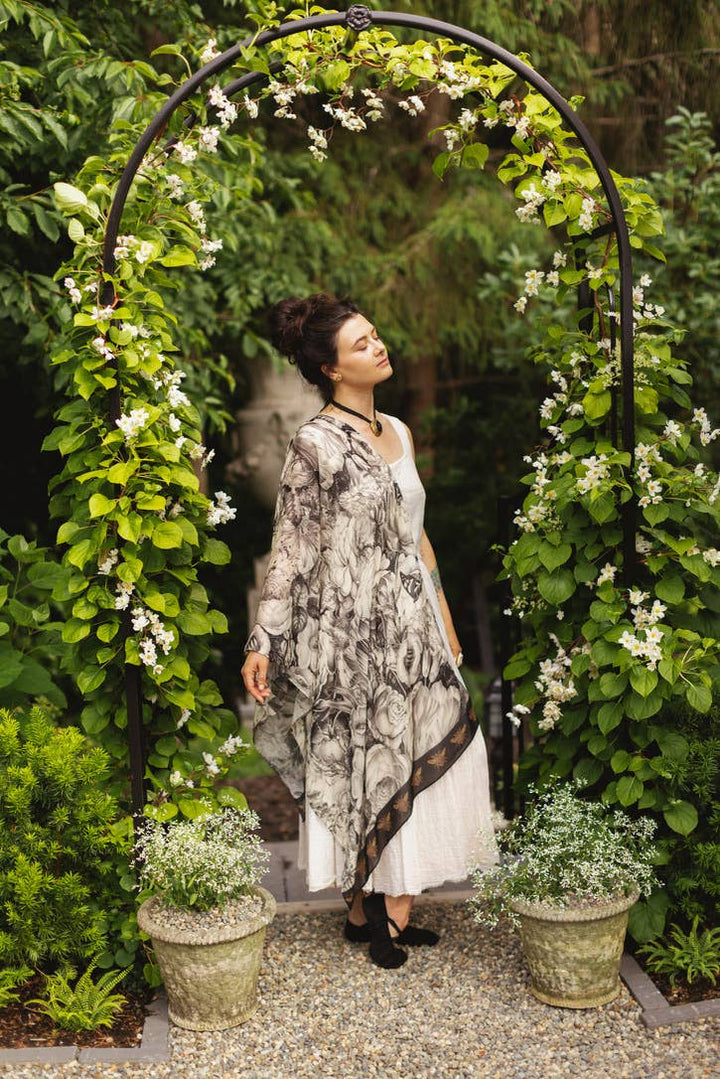 Honey & The Moon Scarf with Neutral Floral Print & Bees