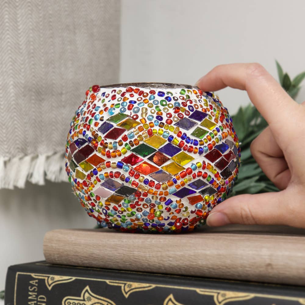 Turkish Mosaic Handmade Candle Holder (Multicolor Waves)