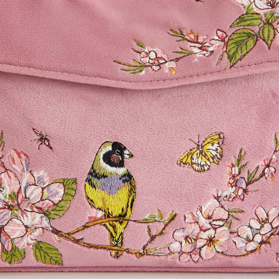 Morning Song Bird Embroidered Mini Pink Tote